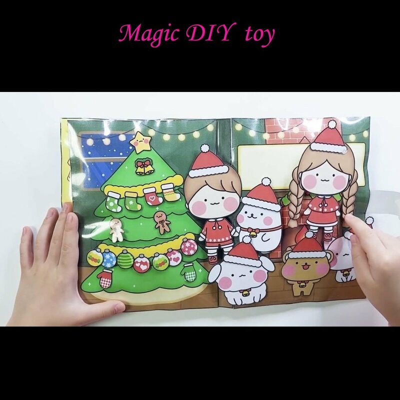 Muñecas de papel decorativas navideñas para niños, libros de juegos silenciosos, paquete de materiales hechos a mano, música de pellizco de descompresión