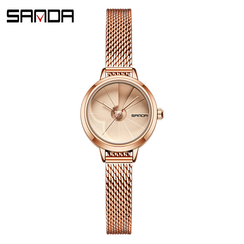 SANDA-Relógios de pulso de malha para mulheres, ouro rosa, marca superior, luxo, Dropshipping, relógio feminino, 2023