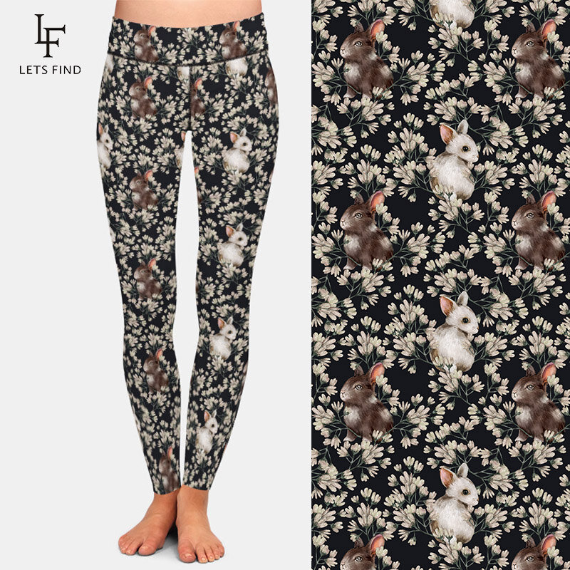 LETSFIND – Legging de Fitness en soie pour femme, pantalon moulant, taille haute, imprimé lapins, très doux