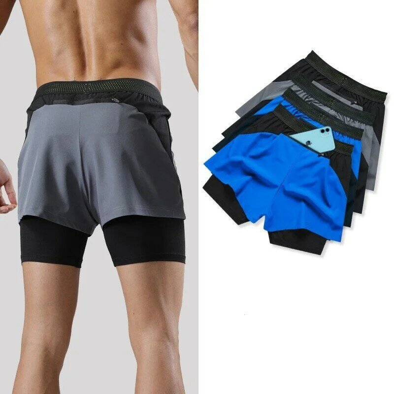 Celana pendek olahraga cepat kering pria, Bawahan kasual bernafas jogging latihan kebugaran pantai musim panas