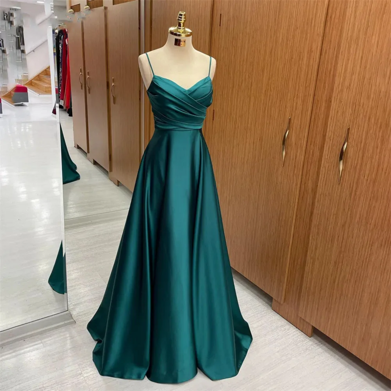 Niestandardowa Drak zielona linia sukienki wizytowe dekolt w szpic sukienka na wesele z paskiem Spaghetti specjalna okazja sukienka wieczór