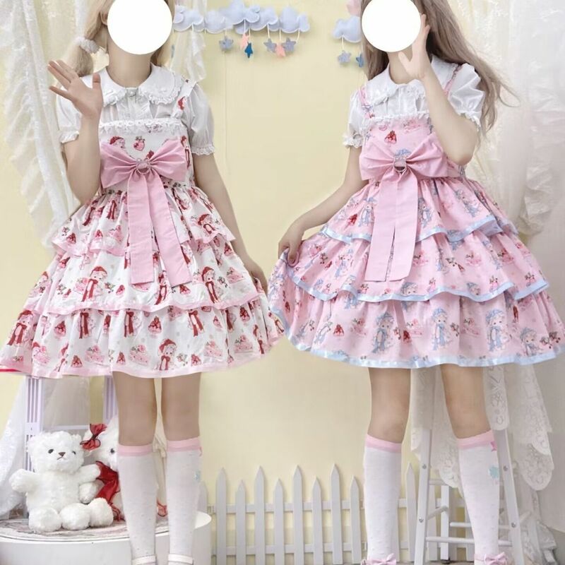 Kawaii Cartoon Bunny Lolita Jsk Dress Girl Dress Ruffles Sweet Jsk Cute Sleeveless Cosplay Princess Tea Party Dress