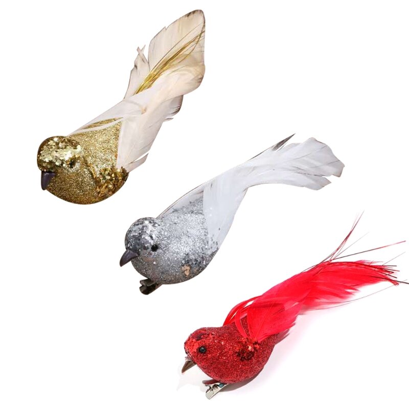 12pçs pássaro árvore artificial com clipe, pássaros espuma simulação, ornamento artesanato diy para
