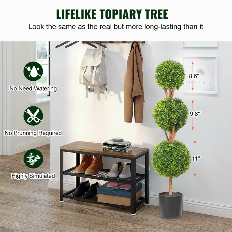 VEVOR 1/2 buah kotak kayu buatan, menara Topiary Spiral tanaman buatan 24/36/48in tanaman hias tinggi pohon PE plastik hijau