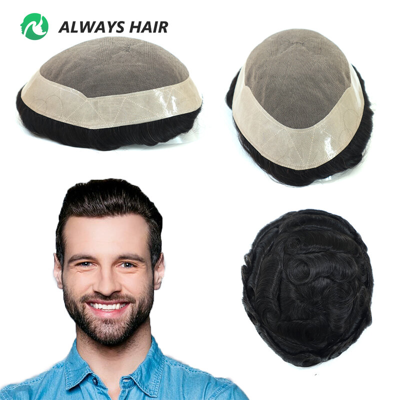 Прочный тонкий моно Мужской протез волос 6 дюймов индийский парик из человеческих волос 130% натуральный парик для мужчин