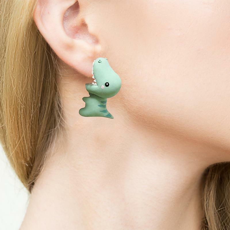Animal Stud Earrings For Teens Girls Cute 3D Polymer Cartoon Dinosaur Biting Ear Studs For Kids Girls Women Gifts Creative