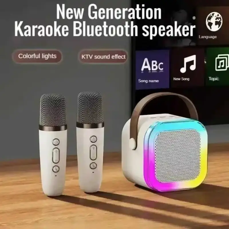 K12 노래방 기계 휴대용 블루투스 5.3 PA 스피커 시스템, 1-2 무선 마이크, 가정 가족 노래 어린이 선물