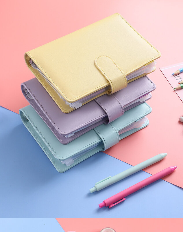 Bonbon farbe Leder Binder Notebook niedlich bringen 12 lose Blätter sammeln Rechnung ändern Album lose Reiß verschluss Lagerung Buch Briefpapier