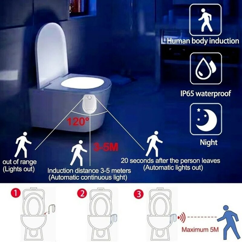 6/Buah LED 8 Warna Tahan Air LED Toilet WC Lampu Toilet Luminaria Samping Tempat Tidur Lampu Belakang PIR Cerdas Sensor Gerak Toilet Lampu Malam