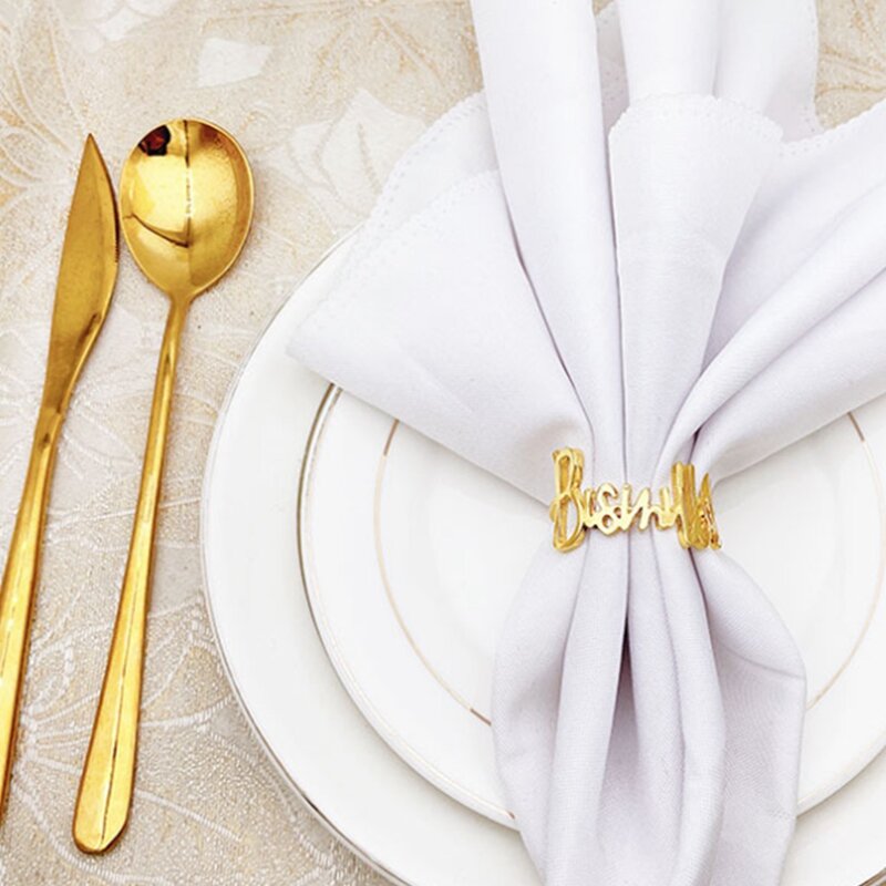 Servilleteros de aleación de Metal con alfabeto para Decoración de mesa de boda, soporte para servilletas, anillos de toalla para cena, 6 piezas