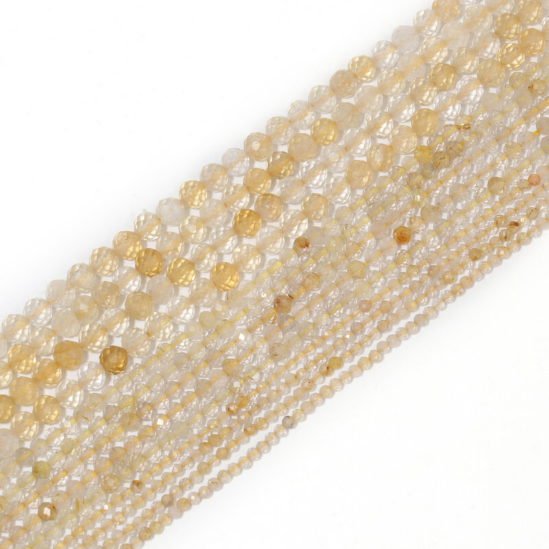 Perle di pietra citrino naturale sfaccettate 2mm 3mm 4mm perline di forma rotonda per gioielli che fanno accessori per perline braccialetto fai da te