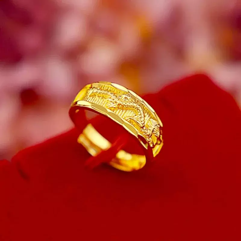 خاتم نقي من الذهب الحقيقي ، طراز صلب ، نجمة كاملة ، خاتم ذهبي لجذب الثروة والازدهار