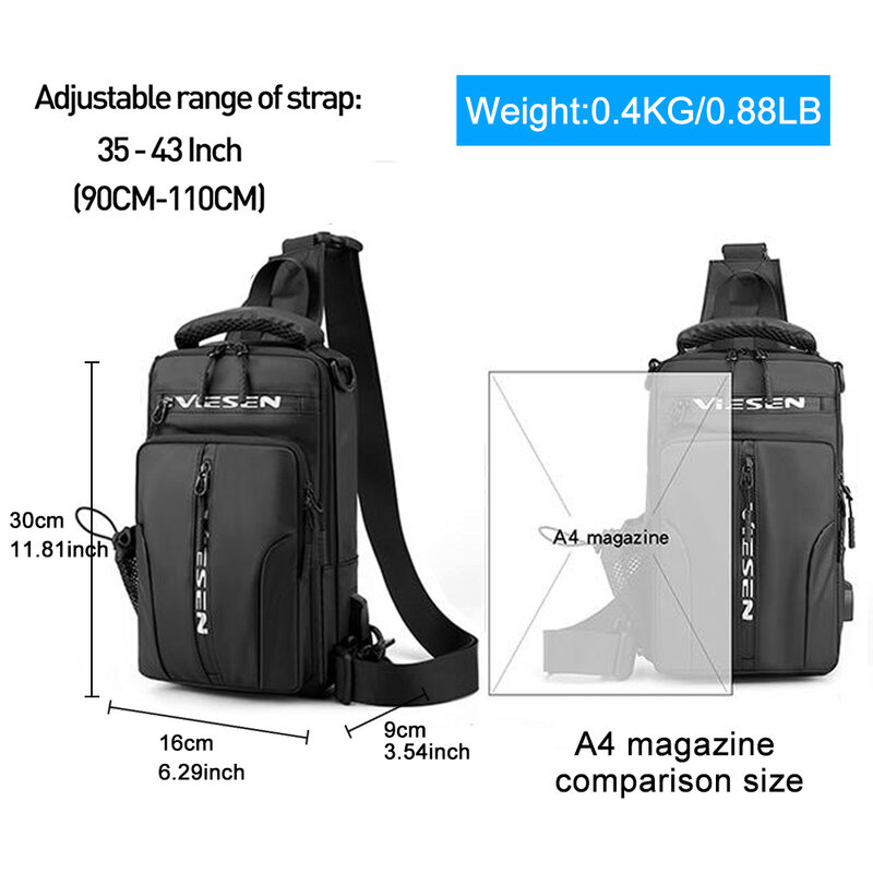 Men's Shoulder Bags USB Charging Crossbody Bags Anti Theft Sling Crossbody Backpack Shoulder Bag Summer Short Trip Handbag