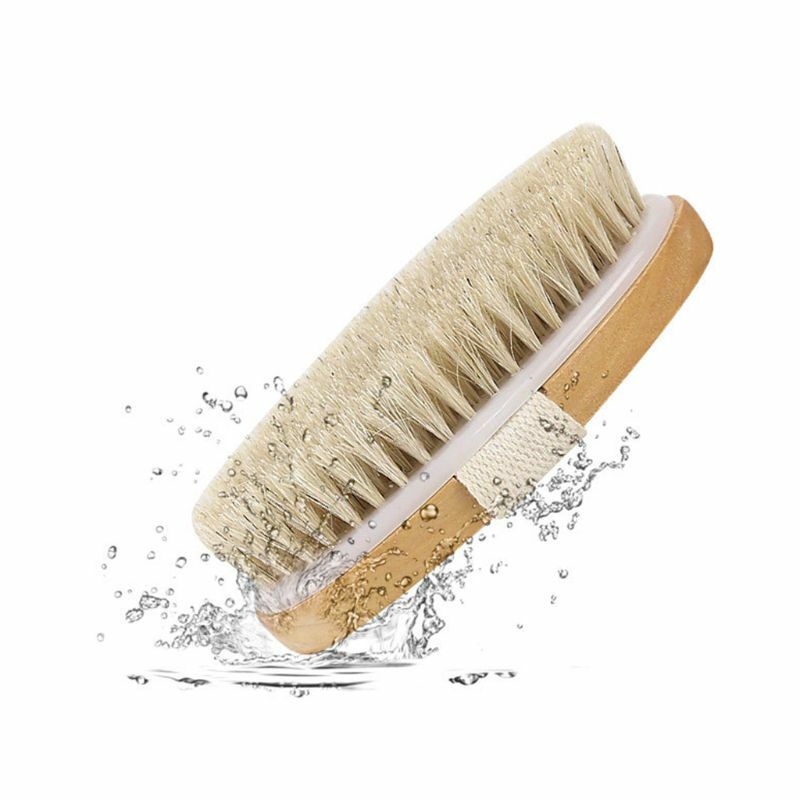 Natural Bristles Back Scrubber Shower Brush With Detachable Long Wooden Handle Dry Skin Exfoliating Body Massage Cleaning Tool
