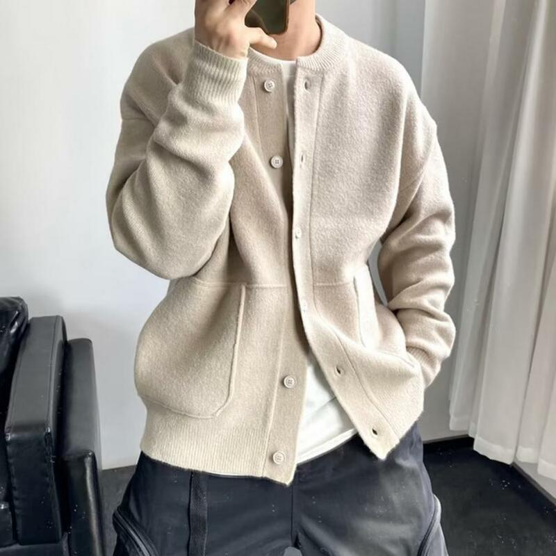 Sweater Coat Stylish Men's Knitted Cardigan Sweater with Thick Pockets Warm Cozy Fall/winter Coat for Fashionable Men Men Thick