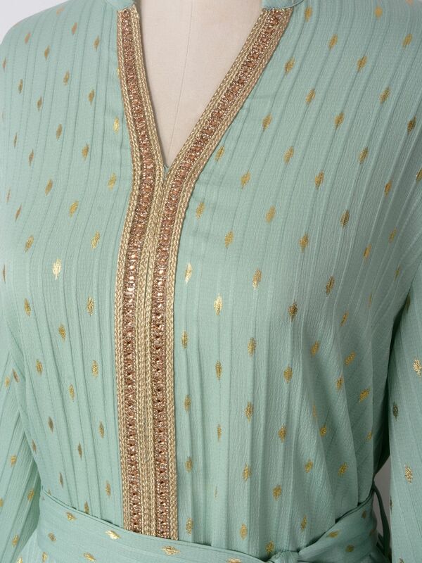Kaftan Kleider für Frauen Gold Stempeln Crinkled Stoff Gürtel arabische Robe muslimischen Kaftan islamischen Dubai marok kanis chen Jalabiya Ramadan