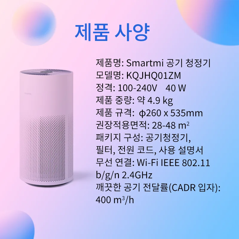 Smartmi HEPA Air Purifier KQJHQ01ZM for Home, Smart Air Cleaner, CADR 400m³/h, Remove Pet Odor Smoke Dust TVOC Pollen PM2.5