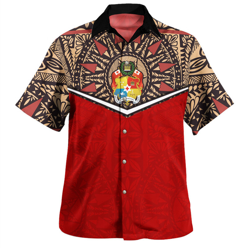 3D The Kingdom Of Tonga National Flag Printing Shirts Men Tonga Coat Of Arm Emblem Graphic Short Shirts Vintage Shirts Clothing