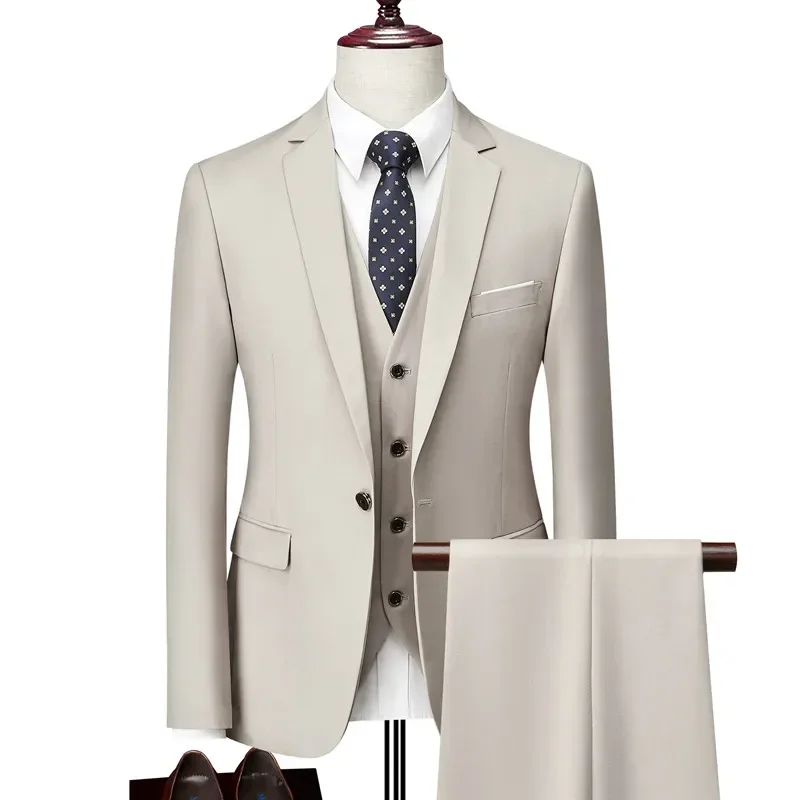 Traje informal de negocios ajustado para hombre, conjunto de tres piezas, chaqueta, pantalones, chaleco, chaqueta de novio, abrigo, pantalones, chaleco