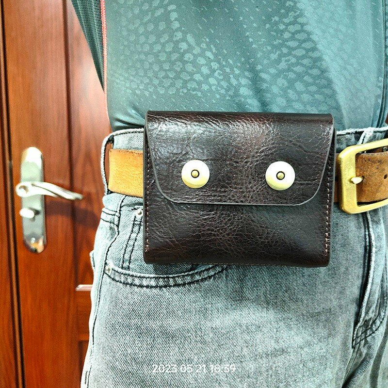 Blongk tas pinggang kecil kulit asli, dompet sabuk Mini tempat kartu kunci mobil kantong kunci rumah pria 3618