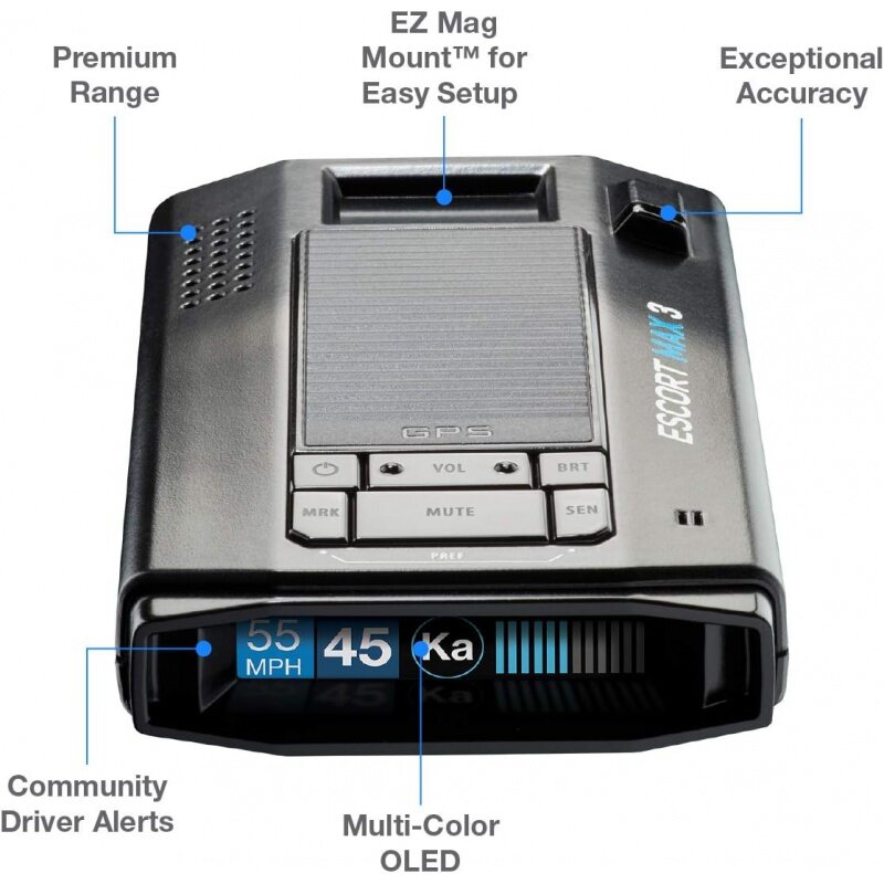 ESCORT MAX 3 Detector de Radar láser, conectividad Bluetooth, rango Premium, filtrado avanzado, tecnología de autoaprendizaje, alerta de voz