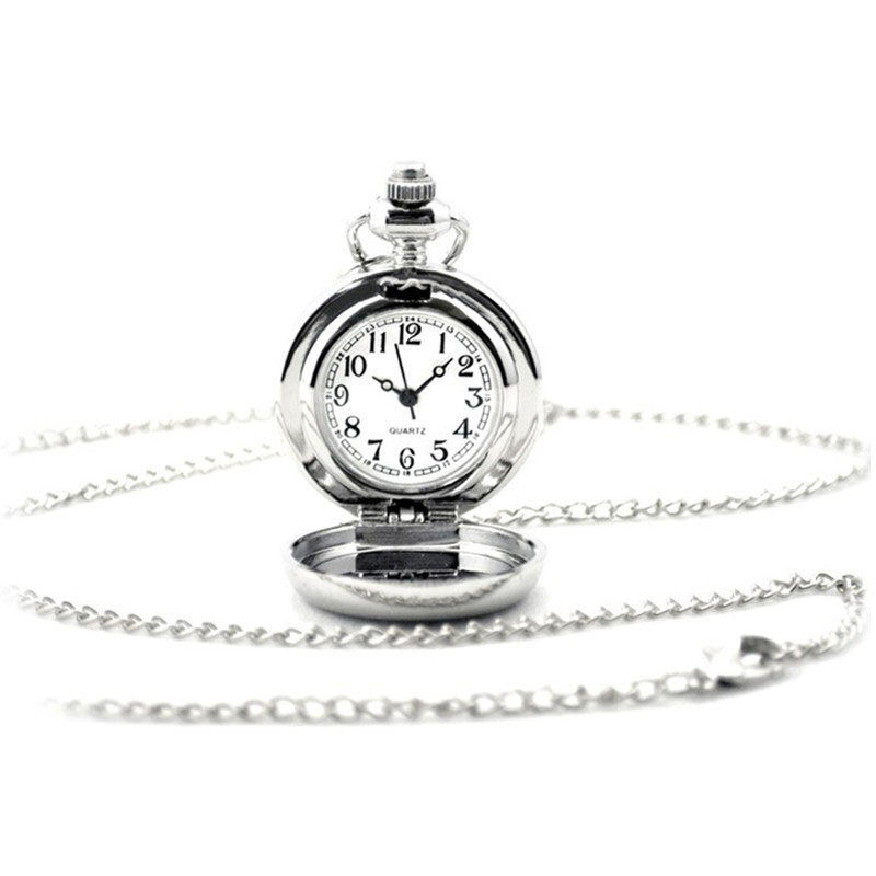 Reloj de bolsillo de pareja de modelos clásicos, moda Retro, cuarzo pequeño, flor azul de loto plateado