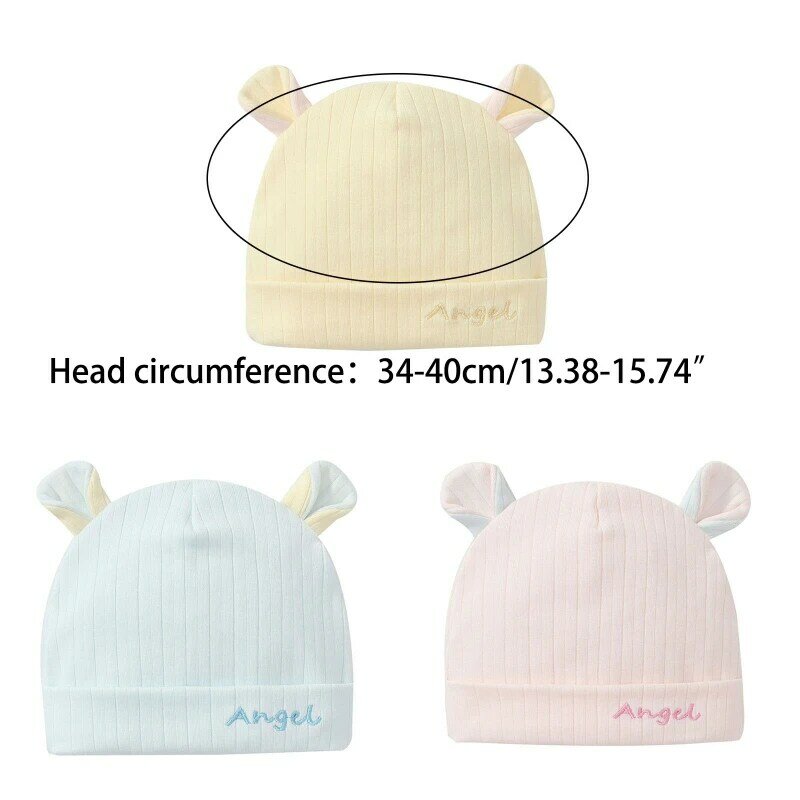 Q0KB Cotton Newborn Hats for Girls Toddler Striped Baby Hats Bear Ears Infant Boys