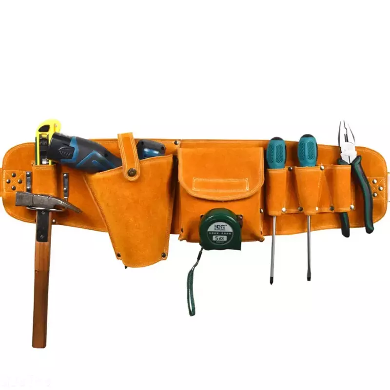 Tas peralatan pinggang bor kulit sapi portabel, dompet bagian kecil elektrik, obeng sabuk alat pengatur daya bor kulit sapi