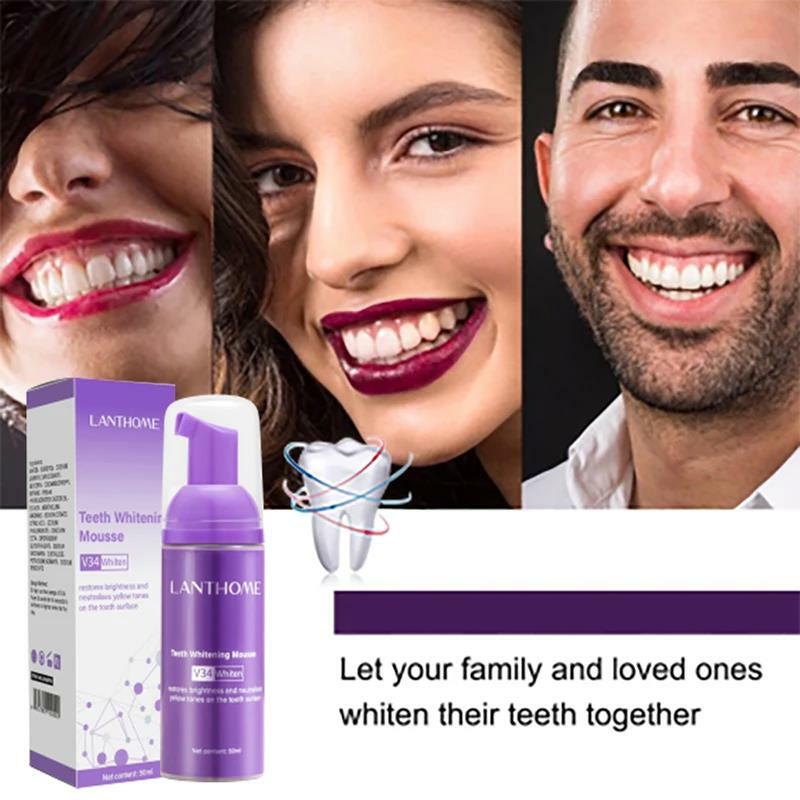 Espuma de pasta de dientes V34, producto de limpieza bucal, Purple, ilumina y blanquea los dientes, elimina eficazmente las manchas de los dientes, 50ML