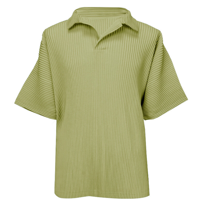 Miyake camisa polo plissada, tops de lapela de manga curta premium masculino, camiseta feminina, roupas masculinas peplum, verão, 2022