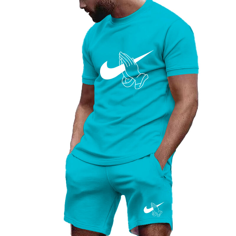 Conjunto deportivo para hombre, camiseta informal y pantalones cortos para correr, transpirables, 2 piezas, nuevo 2024