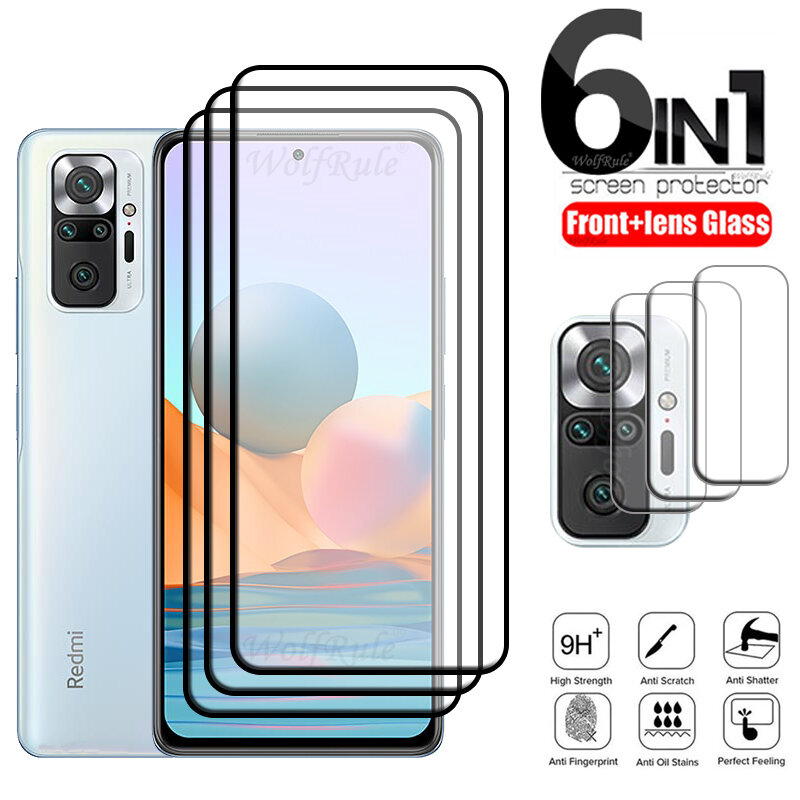 Protector de pantalla de cristal 6 en 1 para Xiaomi Redmi Note 10 Pro, cristal de lente para Redmi Note 10 Pro, 11 S Pro, 10S