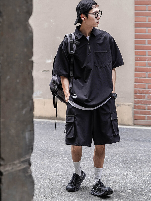 Pantaloncini Cargo solidi tasche da uomo estate High Street Casual stile giapponese Oversize confortevole All-match Dance Party Chic Fashion
