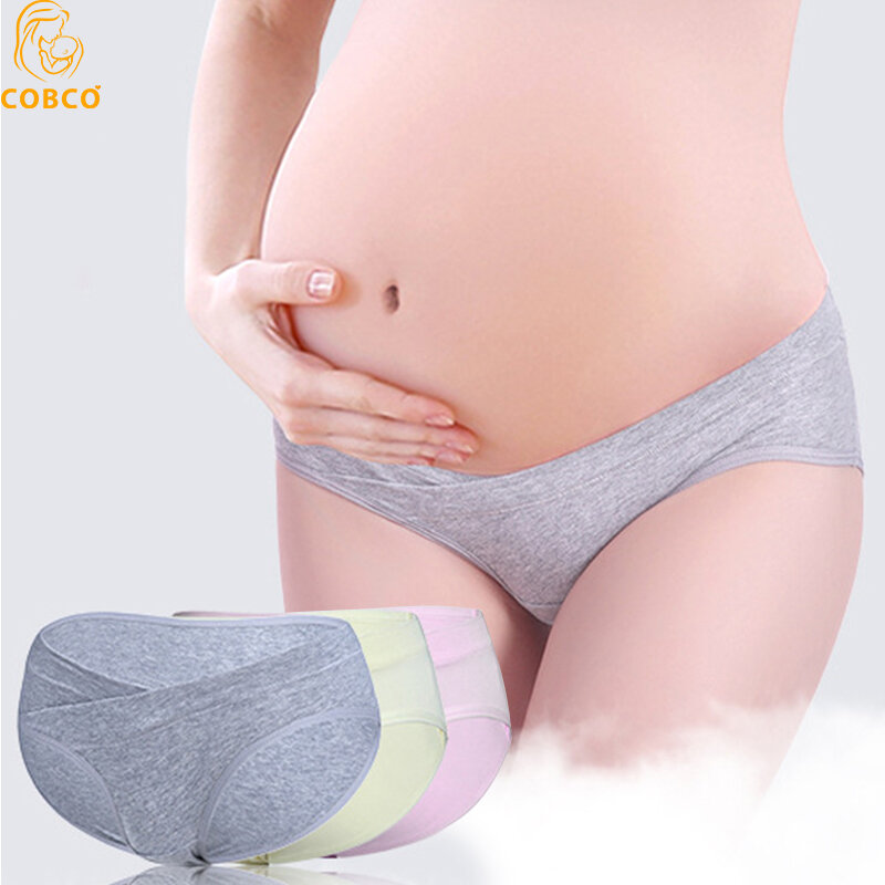 Bragas de maternidad de algodón para mujeres embarazadas, ropa interior de cintura baja en V, lencería de embarazo, 3 piezas