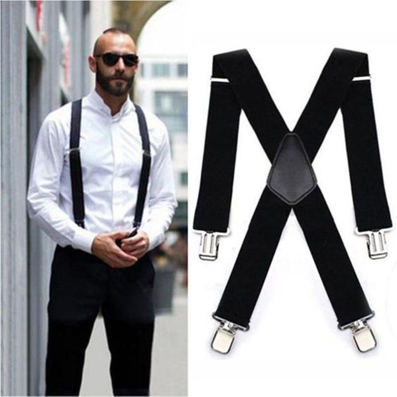 Novo homem suspensórios suspensórios de couro preto forte 4 fechos casual suspensorios calças cinta presente para o pai 5*120cm