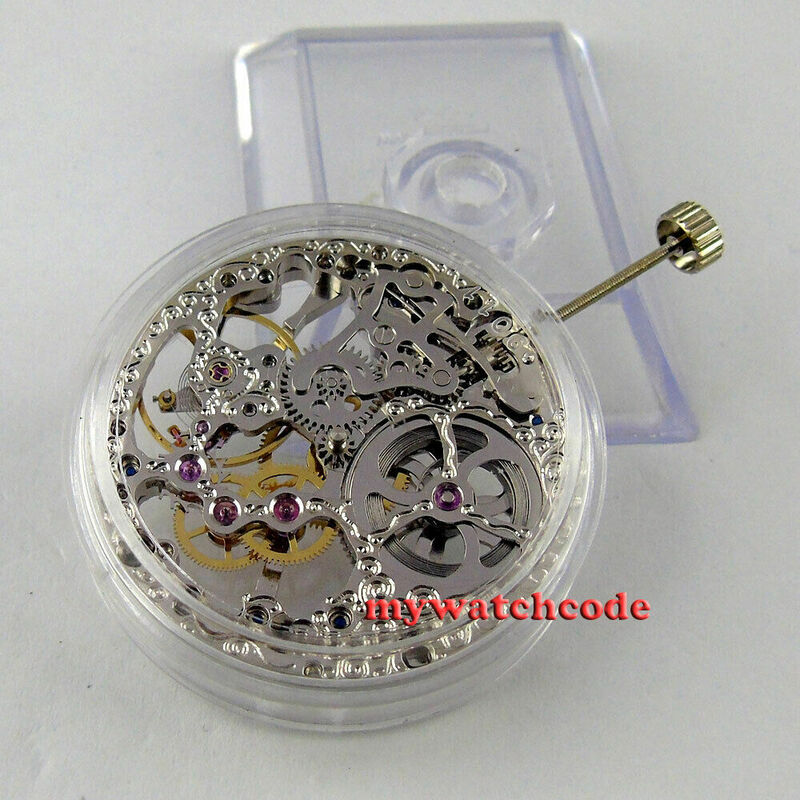 Relógio mecânico prata esqueleto, 17 jóias movimento, corda manual, 6497