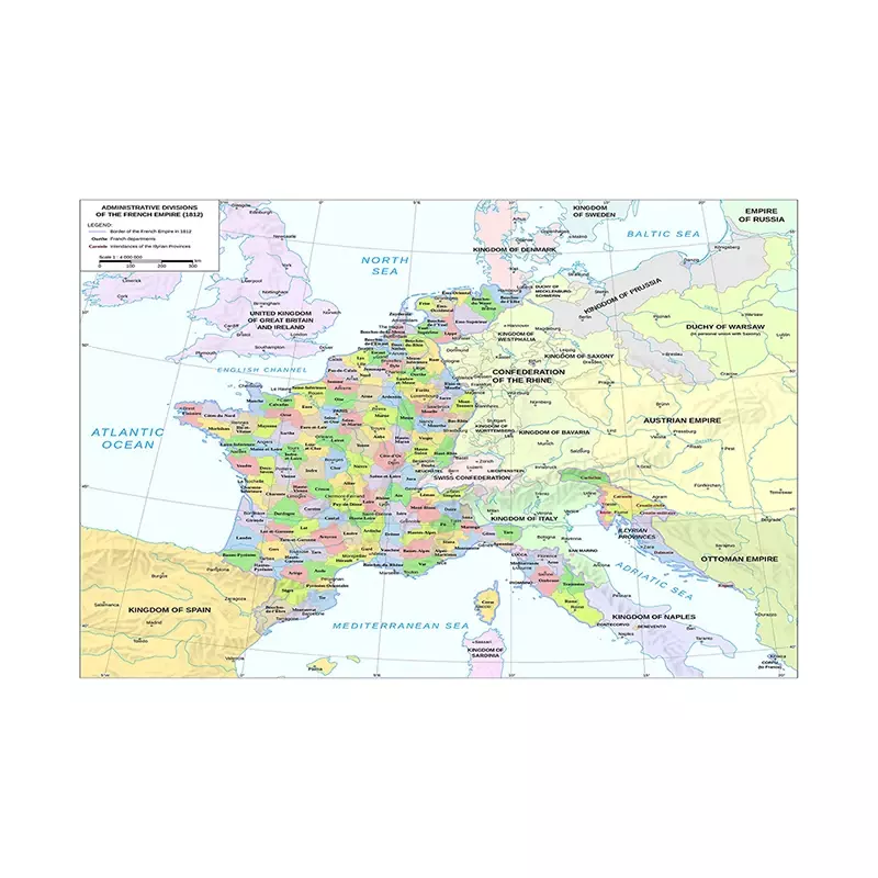 84*59cm The France Map In French 1812 Version Non-woven Canvas Painting Wall Art Poster Classroom Supplies Office Home Decor