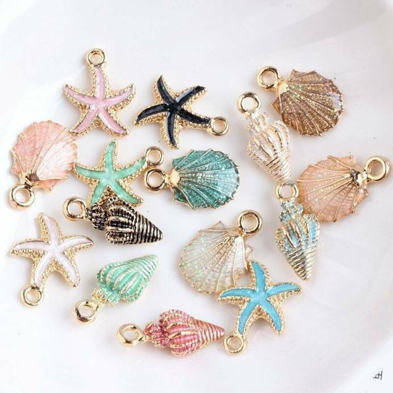 Dijes de concha de mar de estrella de mar, colgantes de estilo oceánico, tobillera, pulsera, collar, joyería artesanal, accesorios, 10, 13 piezas
