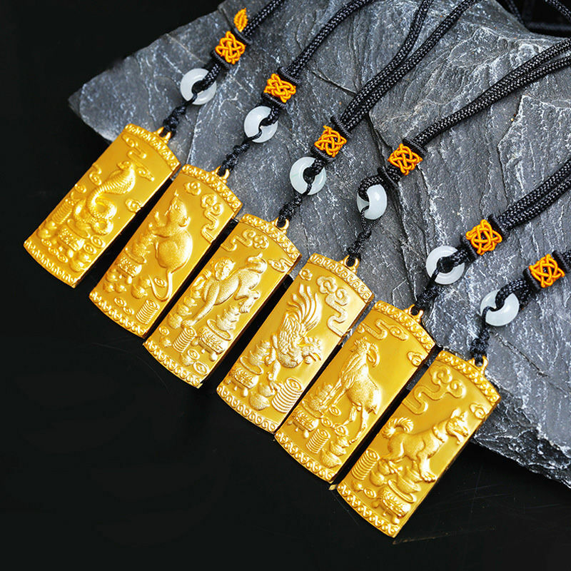 Trwałe 24K pozłacane 100% prawdziwe miedziany naszyjnik małe amulety oryginalne towary złoty zodiak z Guanyin wisiorek liny dla mężczyzn