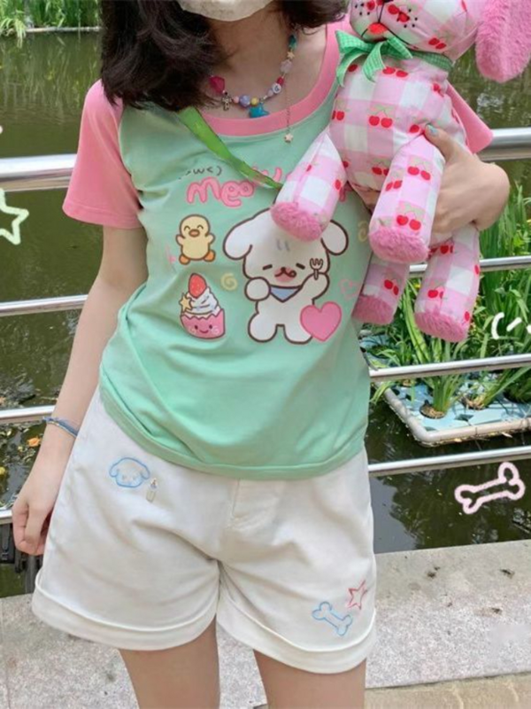 Y2k-女性用半袖Tシャツ,韓国スタイル,日本の原宿,アニメスタイル,特大