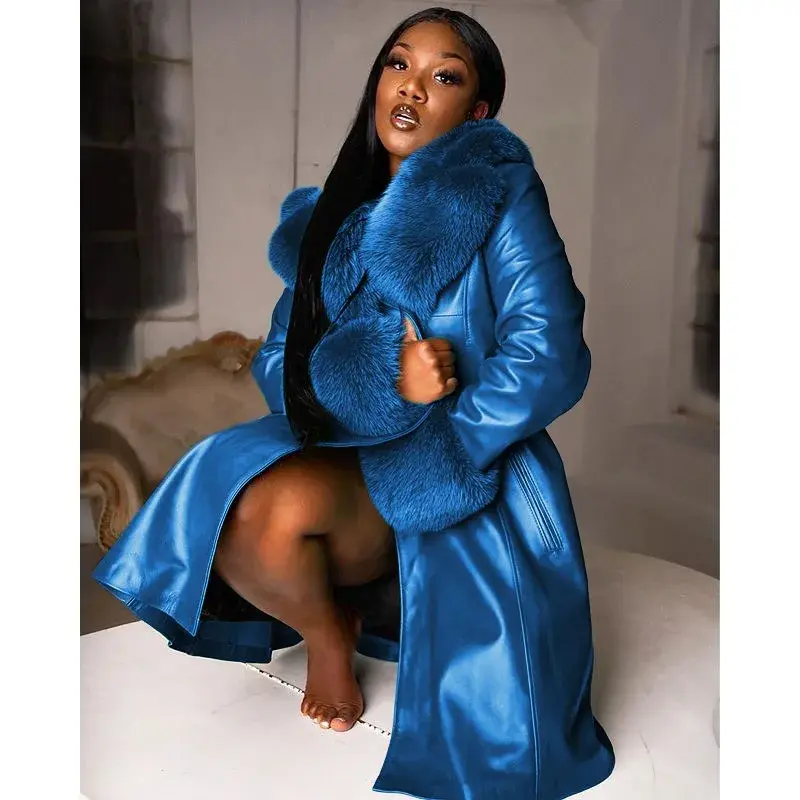 PU Faux Fur Leather Cropped Puffer Jacket for Women Parka Long Sleeve Outwear Bubble Coats Winter Jacket Warm Coat