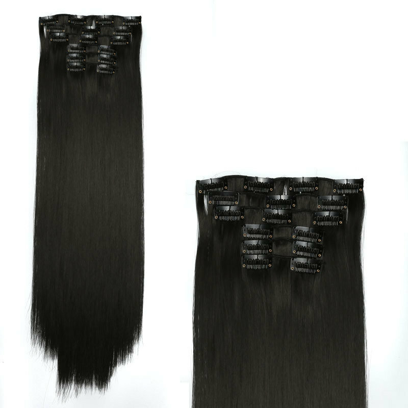 Peluca de extensión de cabello largo y liso, juego de 6 piezas, Clip de aleación de fibra química, policromo, resistente al calor, 16 tarjetas
