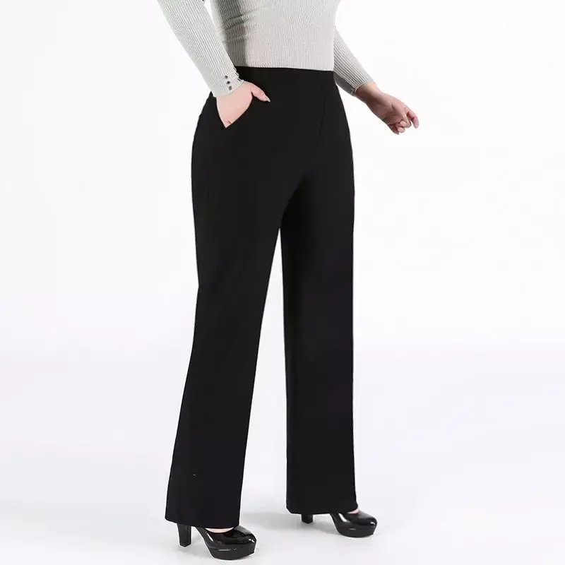 Calças retas de mulheres, calças esticadas para senhora, roupas formais de escritório, elegante senhora, preto, 140kg, 5XL, 7XL, 8XL, 9XL, plus size
