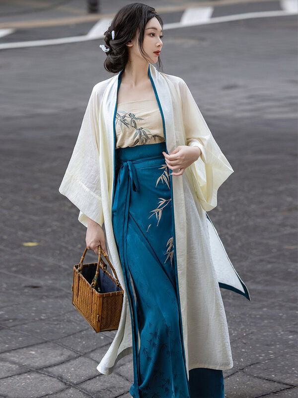 Оригинальная спиральная юбка, костюм из трех предметов, ткань чанган, вышитая бамбуковая ежедневная одежда Hanfu