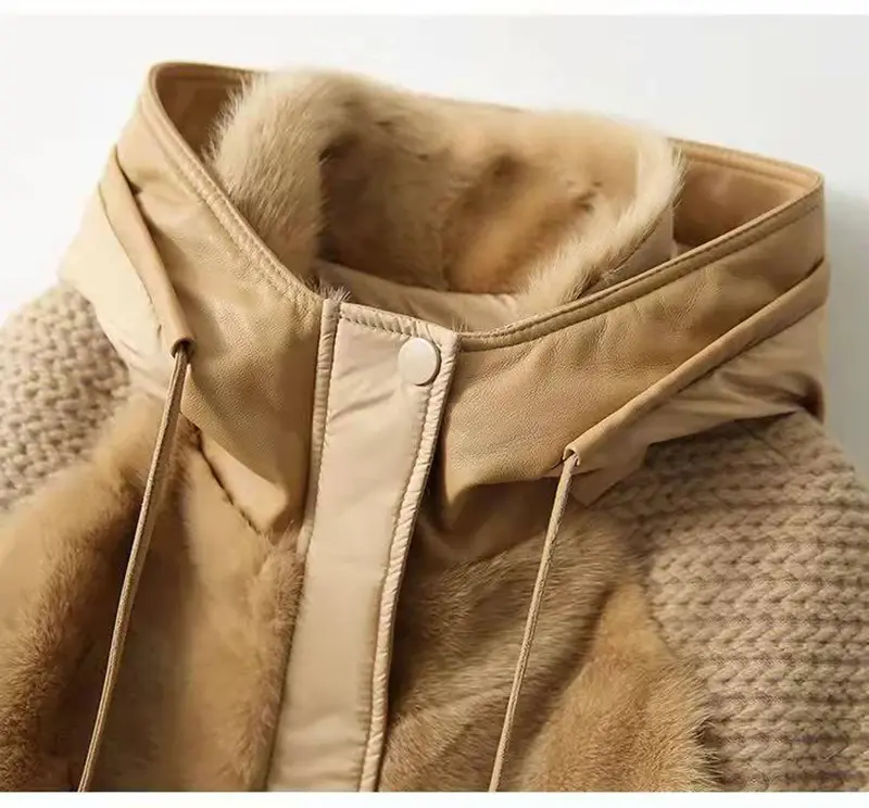 Doudoune à capuche pour femme, manteau chaud, coton rembourré, patchwork ogo, hiver, 2024