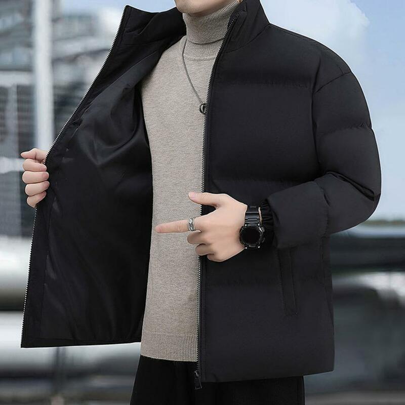 Jaqueta Windproof masculina com gola, casaco de algodão monocromático, jaqueta Premium, pescoço de retenção térmica, exterior