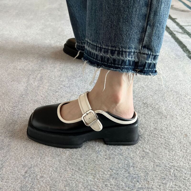 Women's Shoes Platform Shallow Mouth Female Footwear Mixed Colors Modis Casual Sneaker Slip-on Square Toe Clogs New Dress Retro