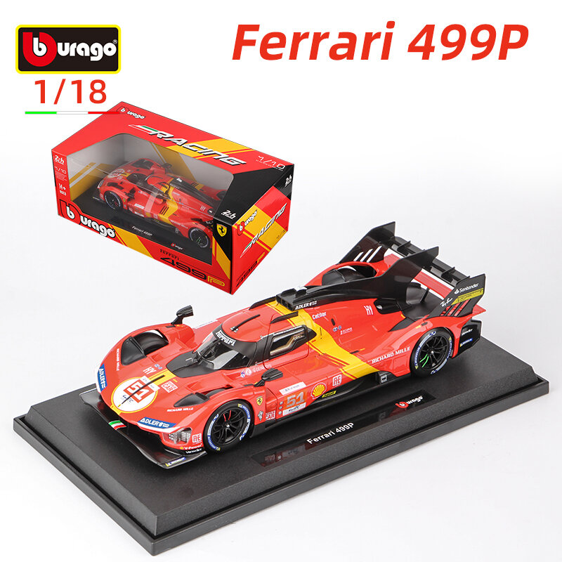 Модель гоночного автомобиля Bburago 1:18 Ferrari 499P 24h LE MANS, модель автомобиля из сплава #51, литой под давлением, искусственные автомобили, коллекция подарков