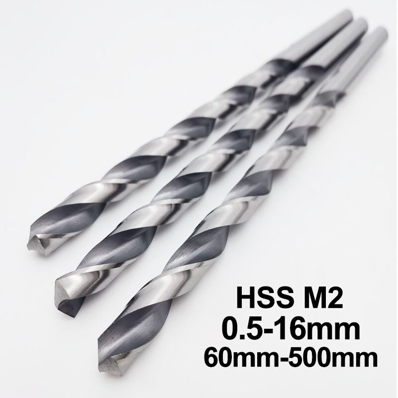 0.5-16mm HSS M2 Hardened Lengthen Drill Bit 60-500mm Extra-long High Speed Steel Straight Shank Twist Drill For Steel Metal Wood
