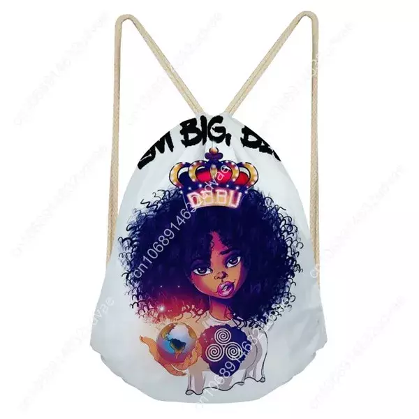 Afro dziewczynka worek na co dzień torba ze sznurkiem dla dziewczynki plecak podróżny maluch Softback Lady Beach Mochila torba ze sznurkiem